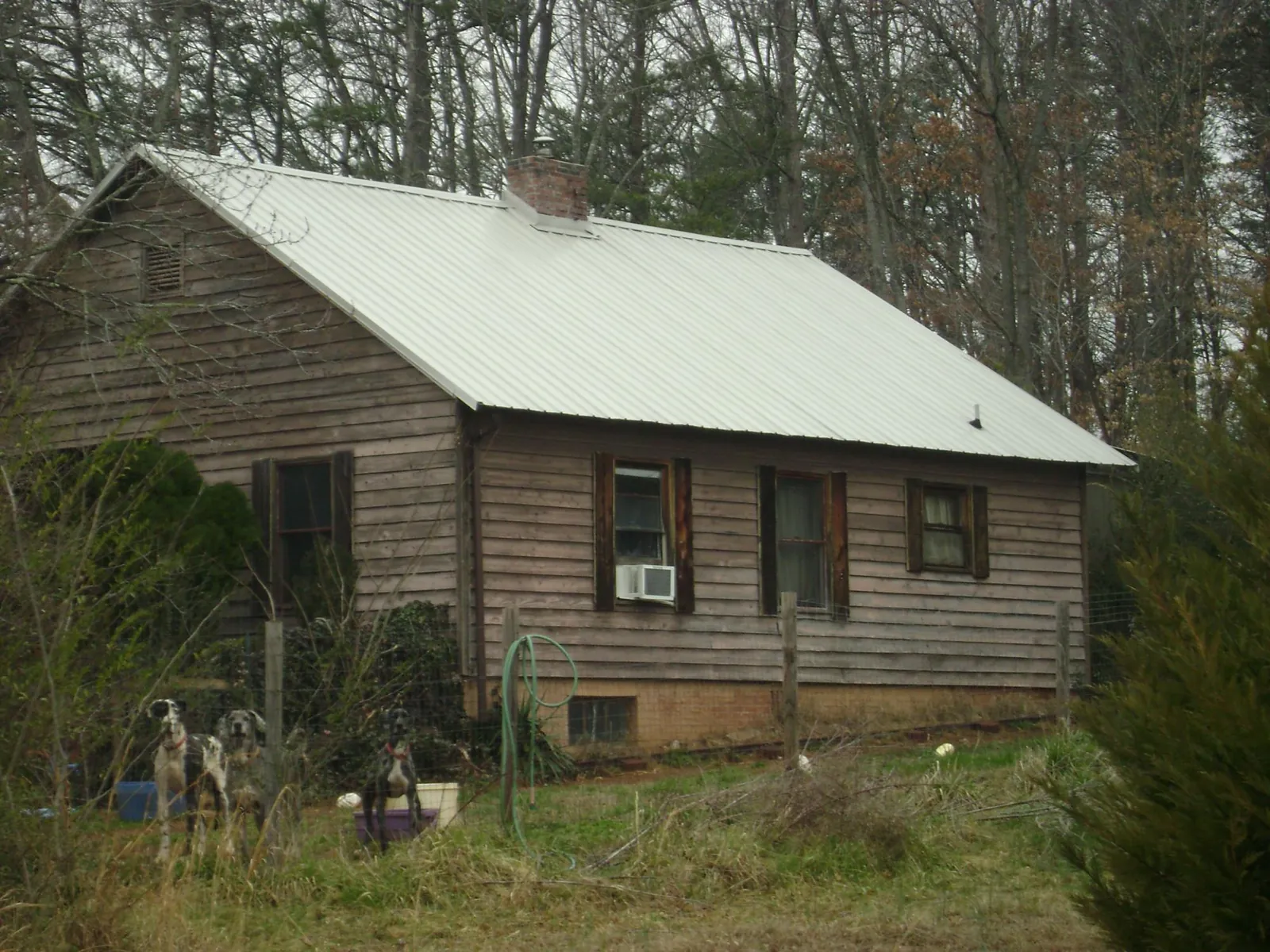 White metal roof on an old wood sided farmhouse, from a Metal Roof Installation job in Center Moriches